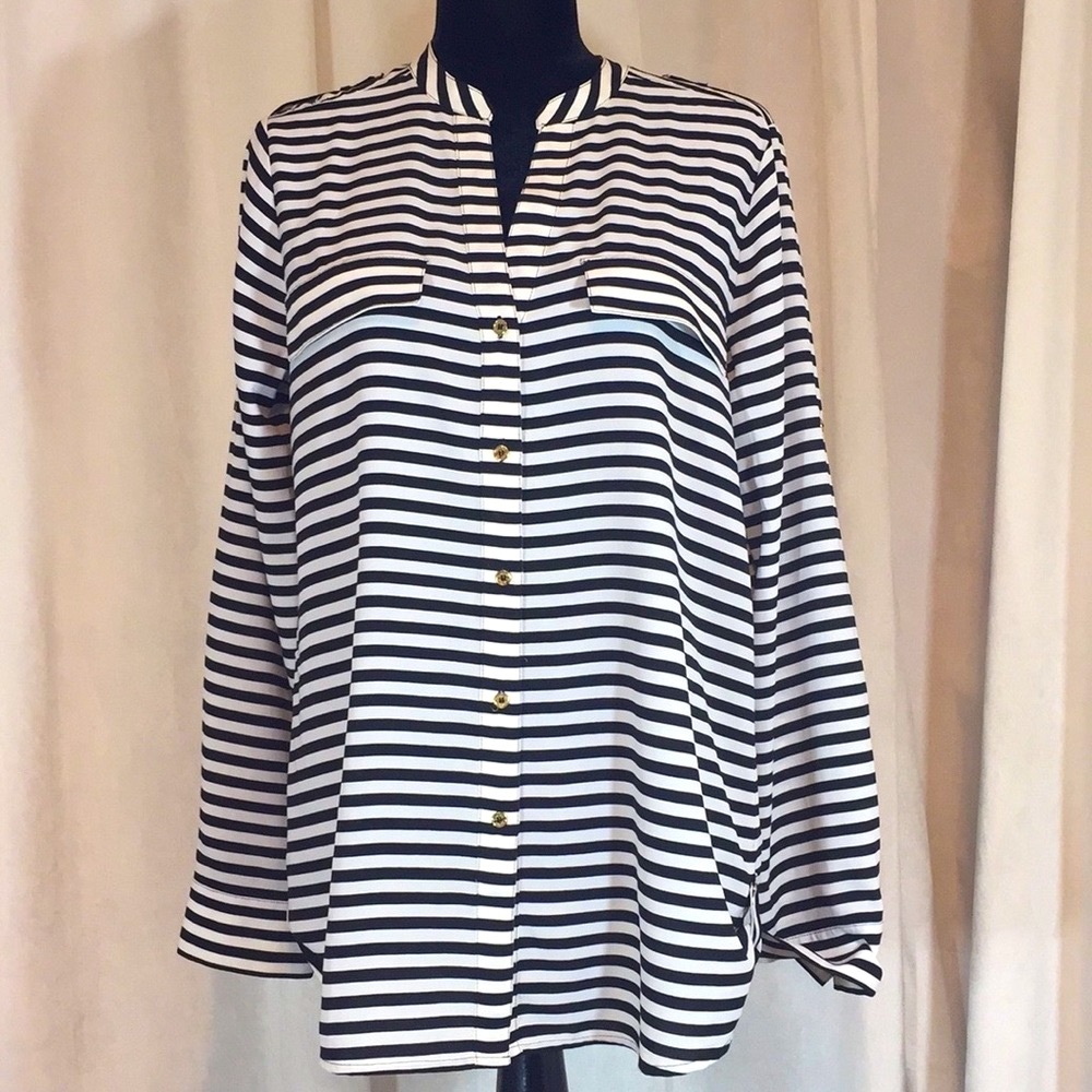 Calvin‎ Klein Striped Button Down Blouse Sz M